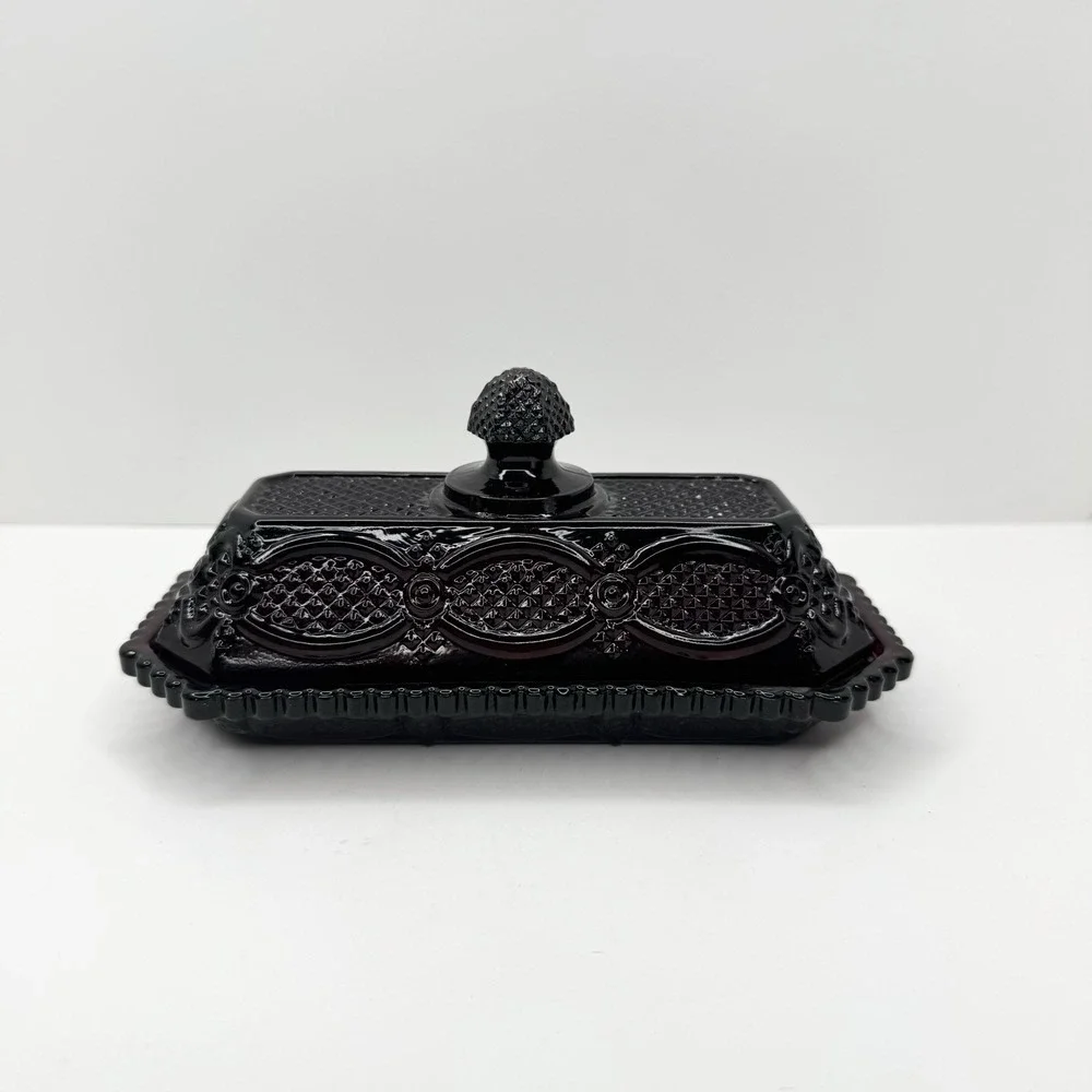 VTG Avon 1876 Cape Cod Ruby Red Pressed Glass Covered Butter Dish with Lid 2pc